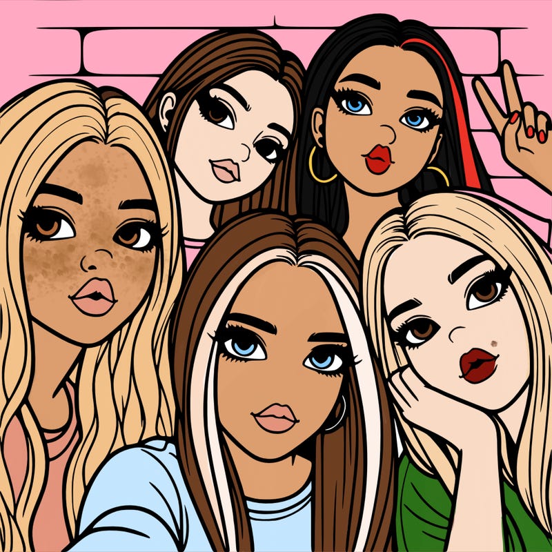 group of teen girls friends y2k up close in a selfie