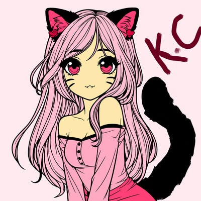 realistic girl with cat ears and tail