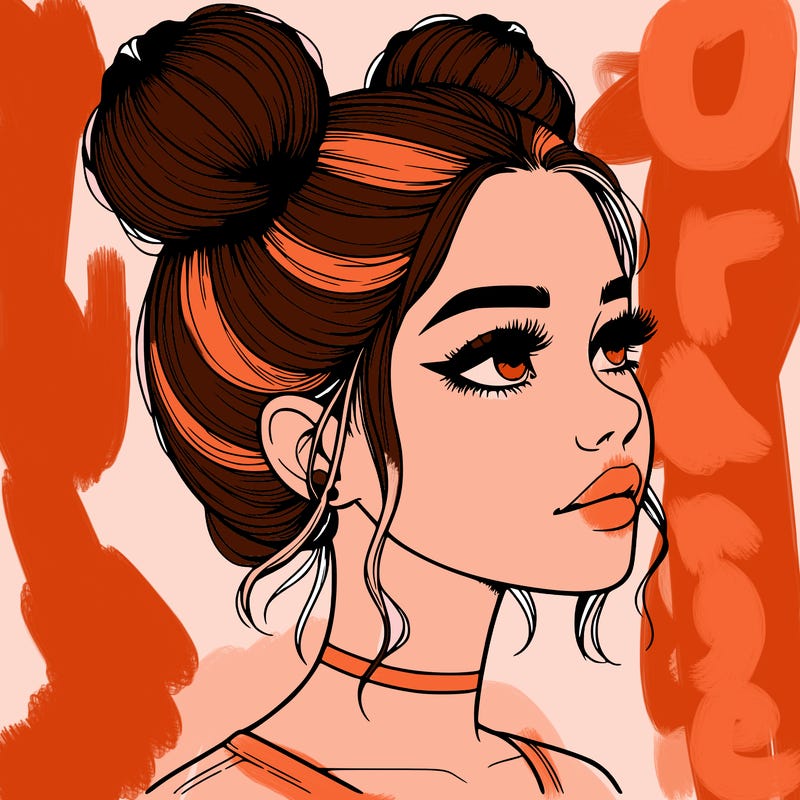 realistic girl with buns on the top of her head