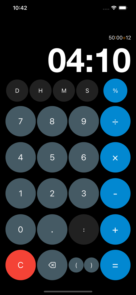 Interface do aplicativo Timely Time Calculator mostrando o resultado de um cálculo de tempo
