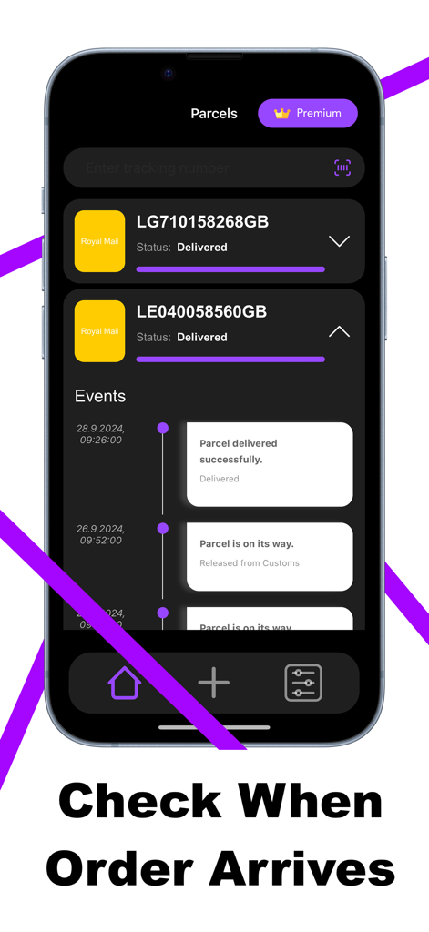 Package tracker for Fedex,UPS - Interfaz de la aplicación móvil que muestra eventos de entrega en tiempo real para un paquete rastreado.