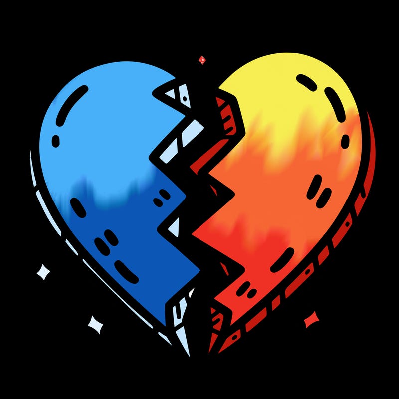split in half heart