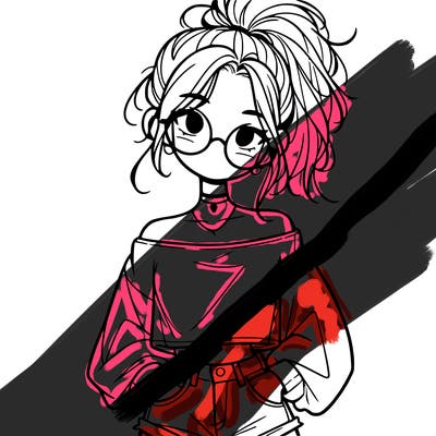 girl with a messy ponytail glasses a baggy crop top and jean shorts