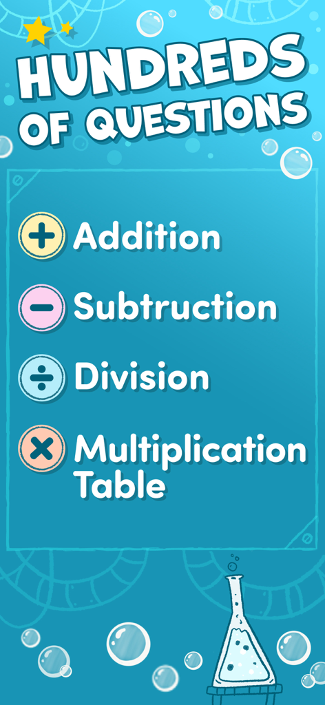 Multiplication facts Kids game - Main menu of the math app showing addition subtraction division and multiplication table categories