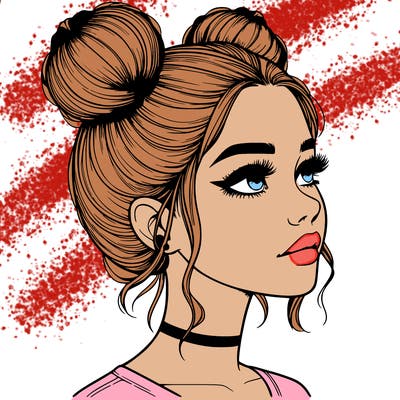 realistic girl with buns on the top of her head