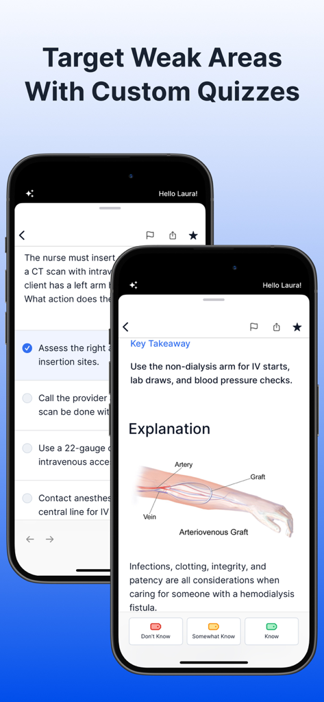 NCLEX RN Mastery Exam - 2026 - NCLEX RN Mastery app showing practice questions and detailed anatomical explanations for nursing students