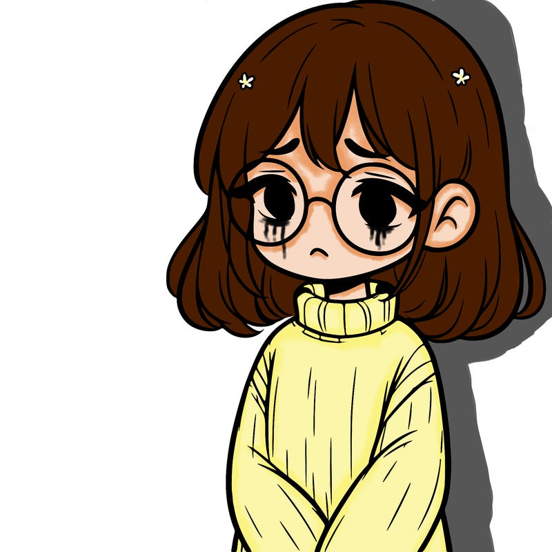 sad girl with glasses in a sweater