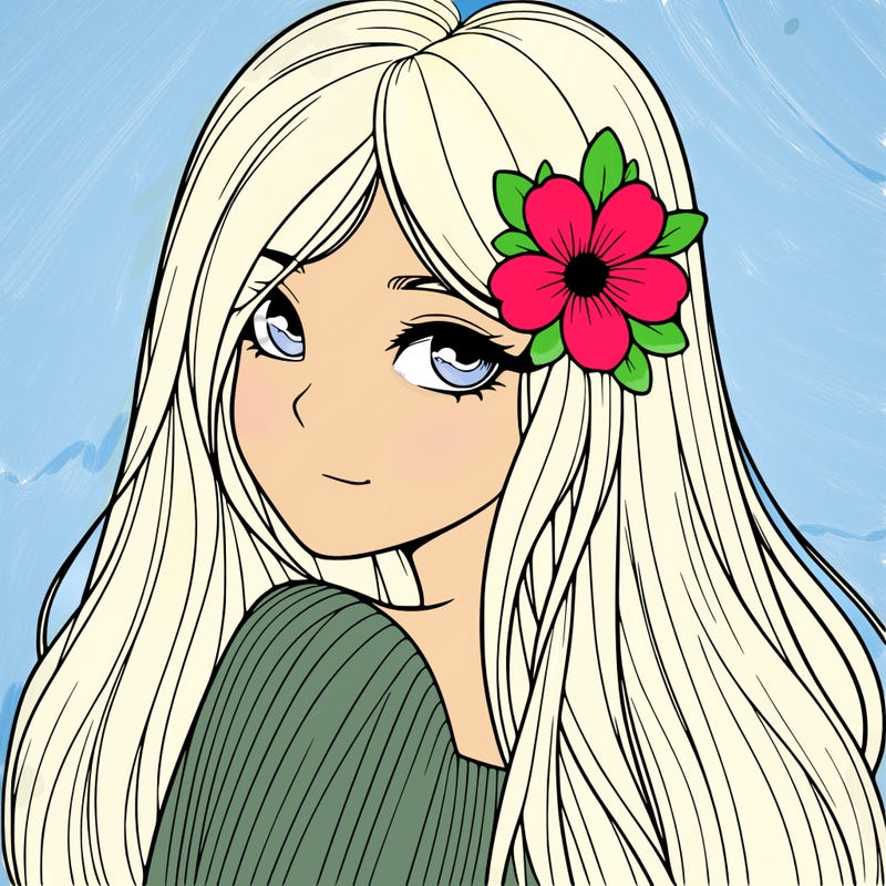 realistic girl with a flower in her long hair