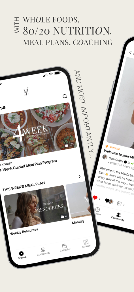 MINDFULL.so - Interface de l'application MINDFULL.so montrant des plans de repas et du coaching santé communautaire