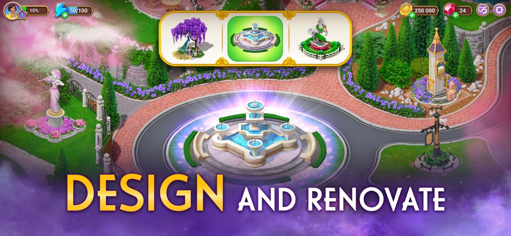 Twilight Land: Hidden Objects - Diseña y renueva una característica de la ciudad en el juego Twilight Land Hidden Objects.