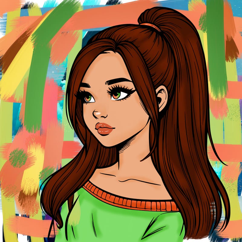 realistic girl with a high ponytail