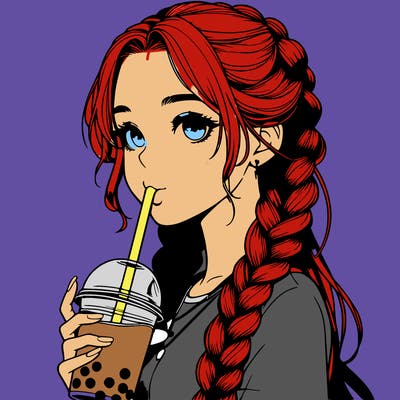 realistic girl with braided hair drinking boba
