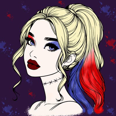 realistic girl with a ponytail on her hair and lips