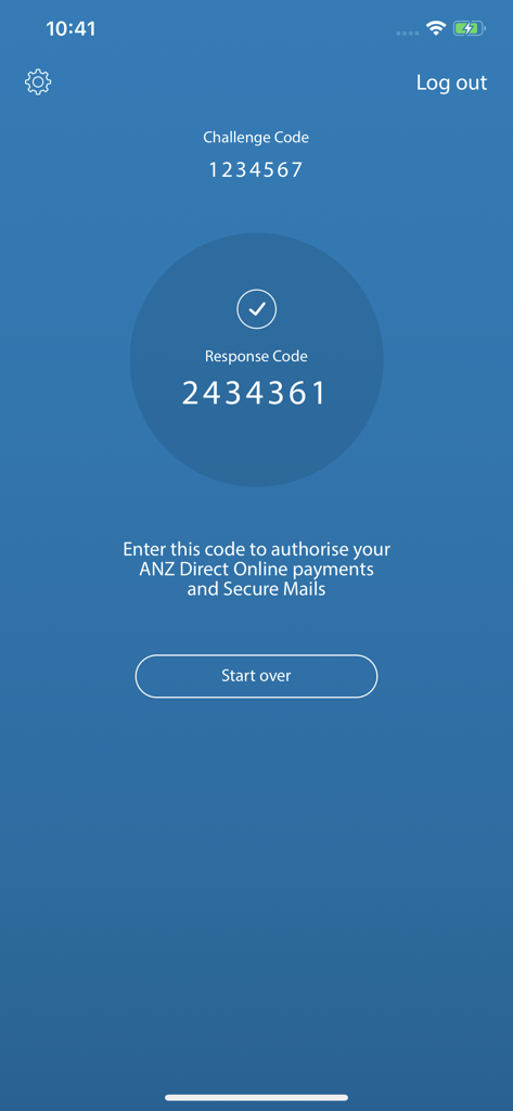 ANZ Direct Auth - ANZ Direct Auth mobile App zeigt einen Antwortcode zur Autorisierung von Online-Zahlungen an