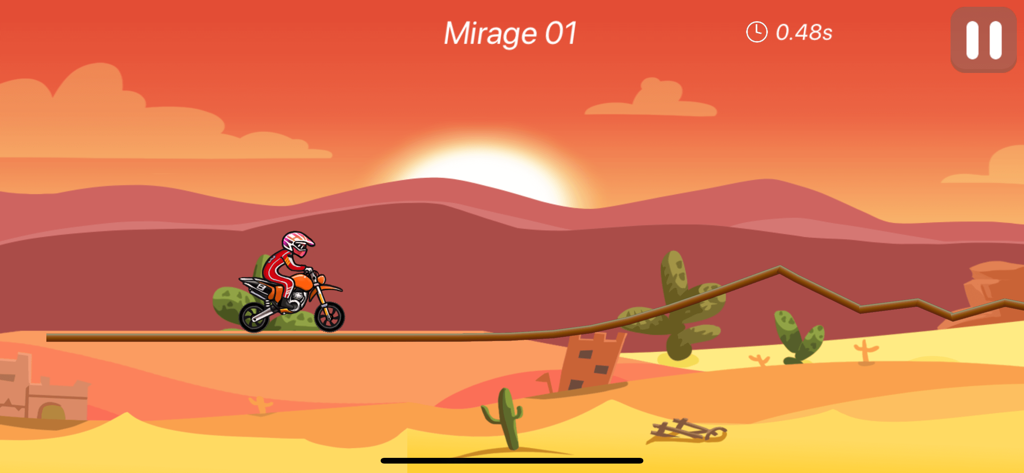 Moto Bike Race Speed Game - A motorcycle rider racing through a desert landscape at sunset on a physics-based track