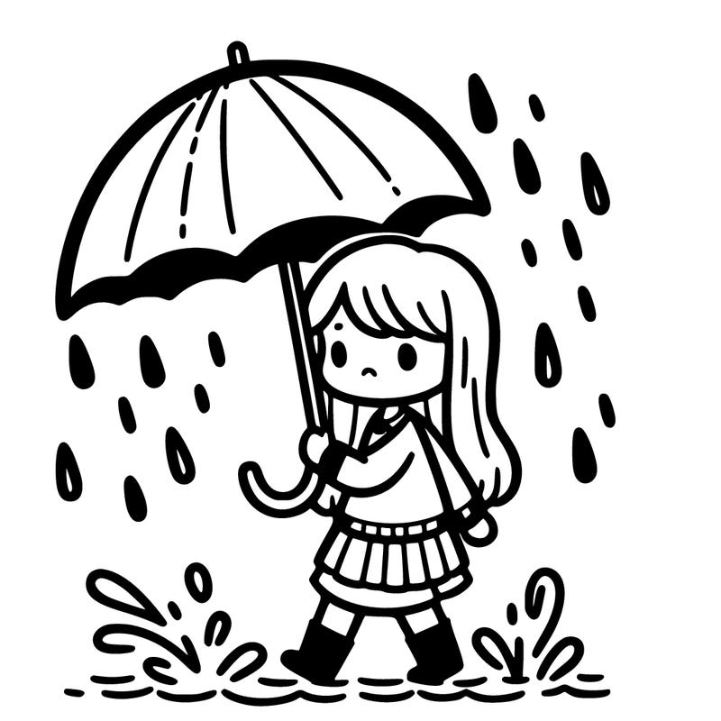 a girl walking in the rain with no umbrella