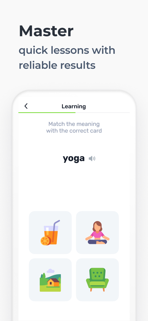 WRD - Learn Words - Un ejercicio rápido de aprendizaje de idiomas en la aplicación WRD que empareja palabras con imágenes