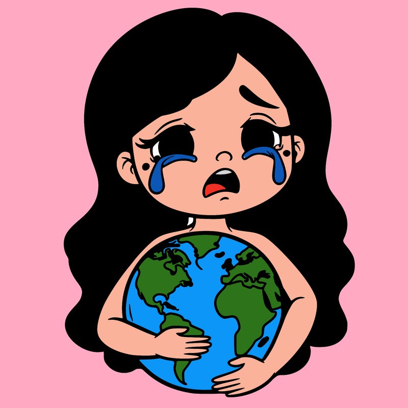mother earth holding the earth and crying