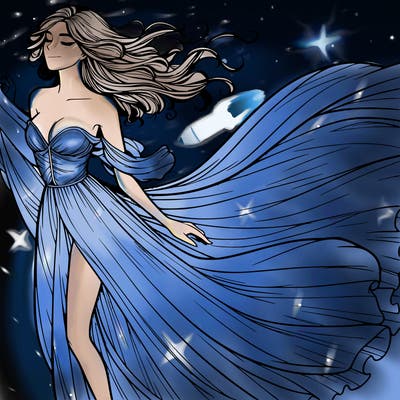 realistic woman in dress flowing the the wind