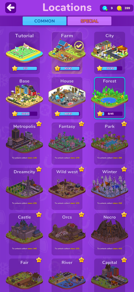 Holein. hole io blackhole game - Selection screen for game locations in Holein black hole game