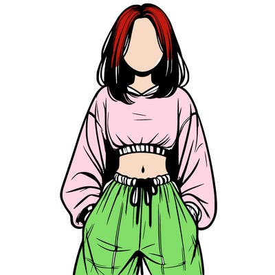 realistic girl faceless with baggy pants and a crop top