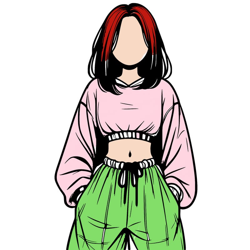 realistic girl faceless with baggy pants and a crop top