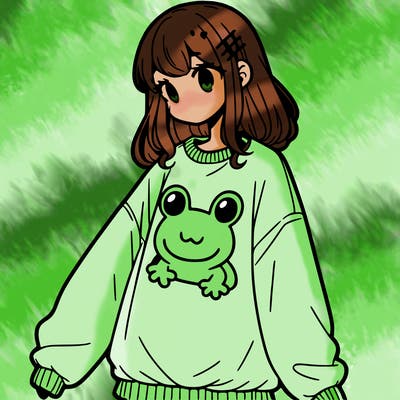 girl wearing frogging sweatshirt