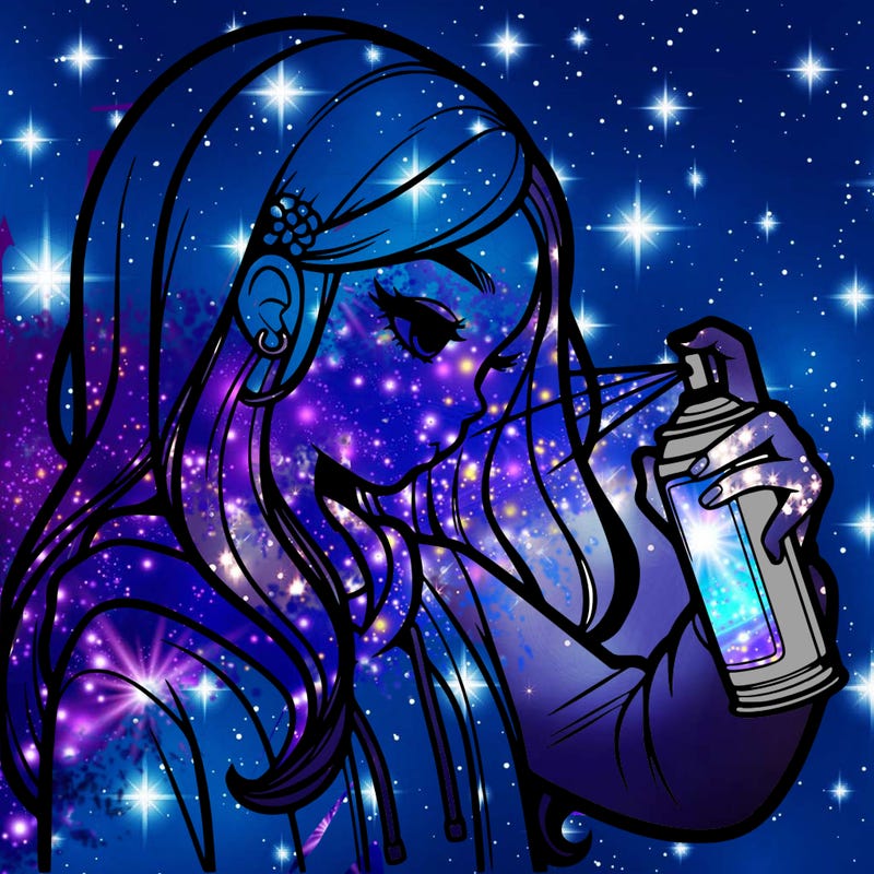 a realistic girl spray painting