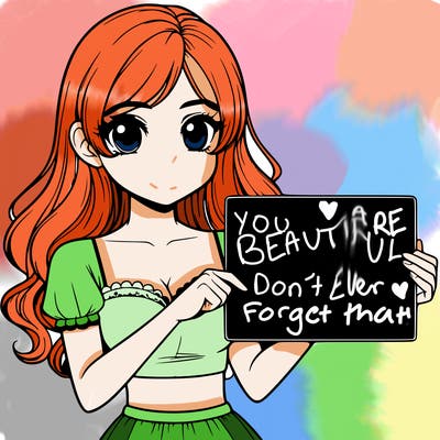 realistic pretty girl holding blank sign