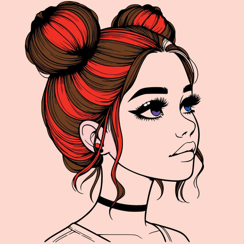 realistic girl with buns on the top of her head
