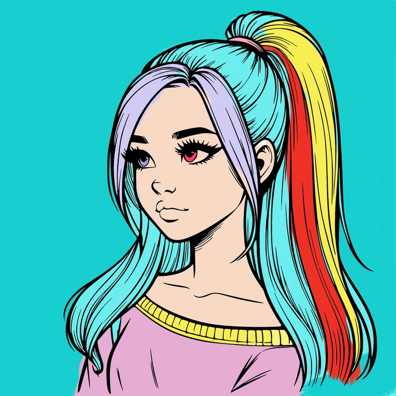 realistic girl with a high ponytail