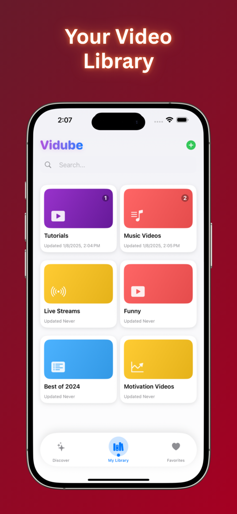Vidube Video Tube Player Pro - Vidube app interface showing organized video collections and categorized folders.