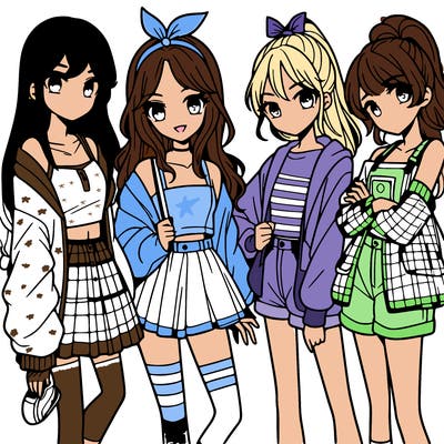 teen manga girls group of 4