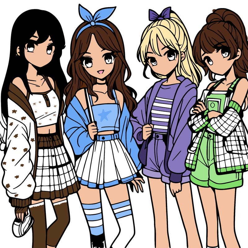 teen manga girls group of 4