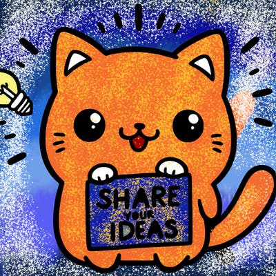 a cute cat saying share your ideas