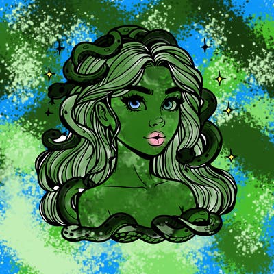 realistic girl with snakes as hair