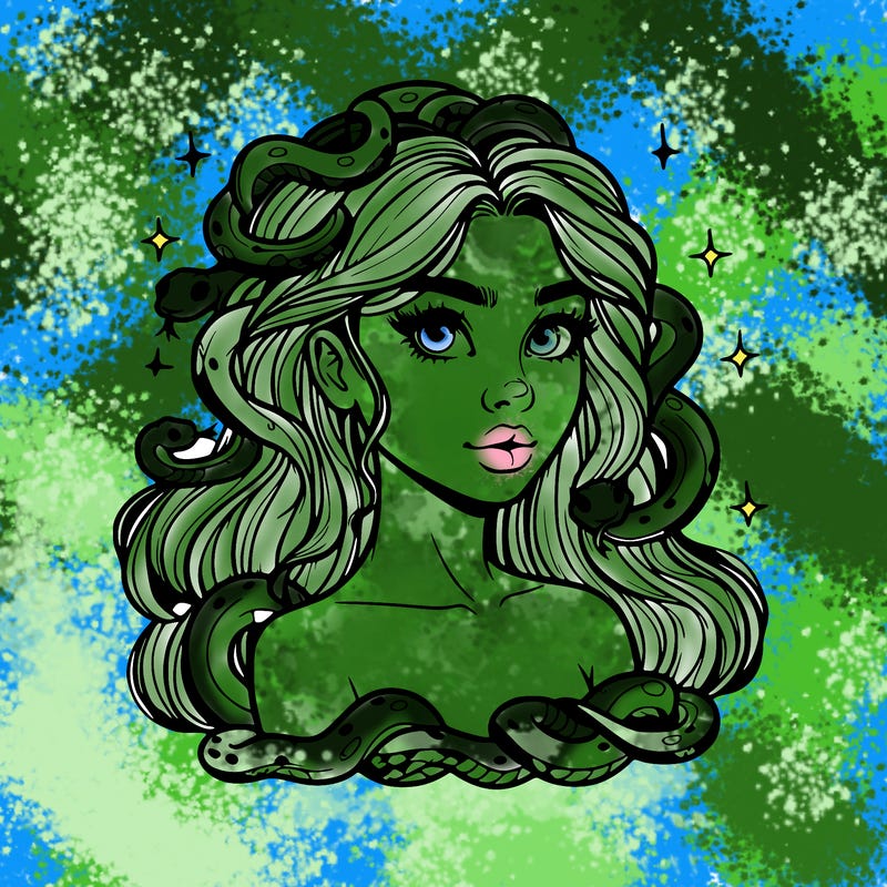 realistic girl with snakes as hair