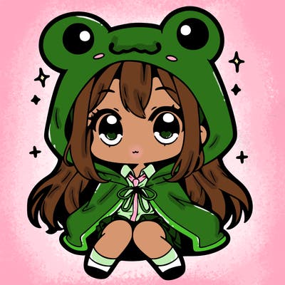 chibi girl with frog hoodie