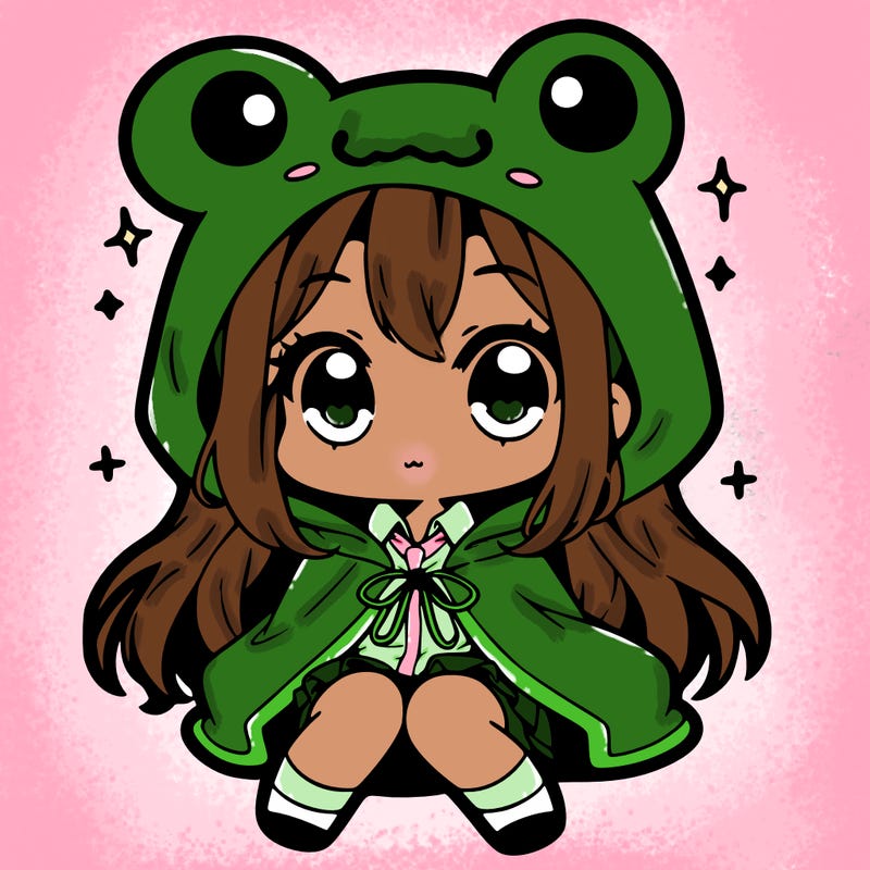 chibi girl with frog hoodie