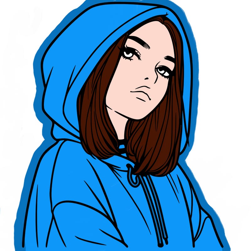a realistic girl in a hoodie