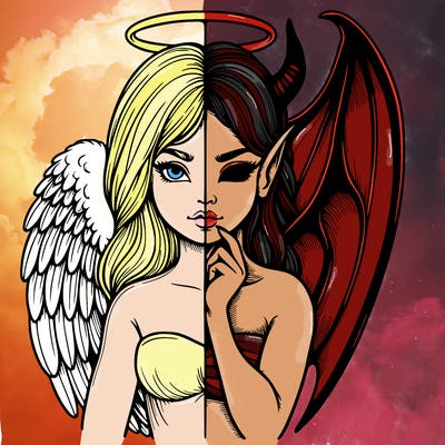 realistic angel half demon