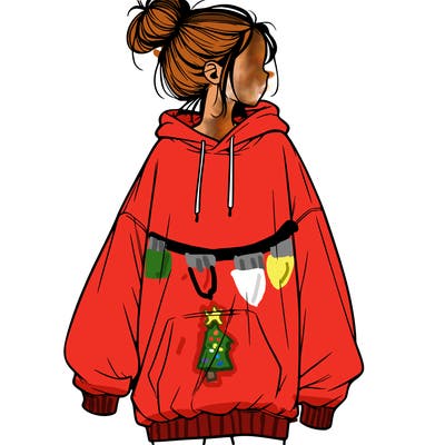 realistic girl with a oversized sweatshirt on and a bun
