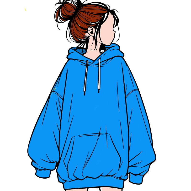realistic girl with a oversized sweatshirt on and a bun