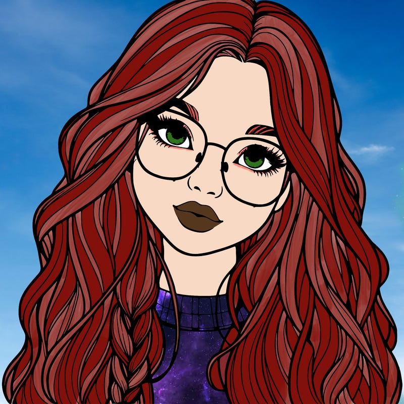 girl with long hair and freckles and glasses realistic