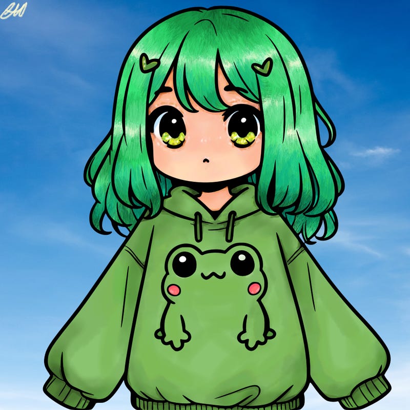 girl wearing frogging sweatshirt