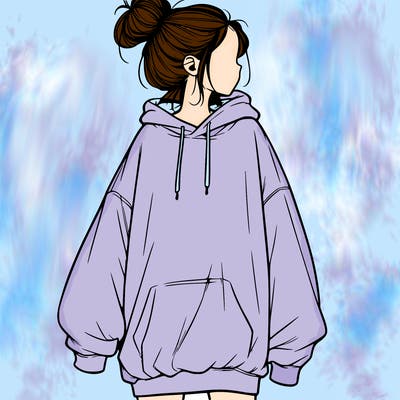 realistic girl with a oversized sweatshirt on and a bun