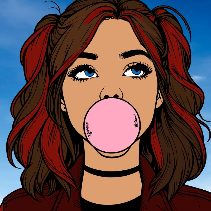 realististic girl blowing bubble -gum
