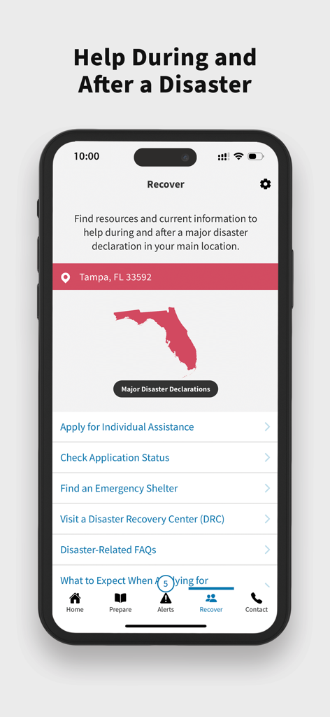 FEMA - フロリダ州の災害復旧サービスのためのFEMAアプリ画面