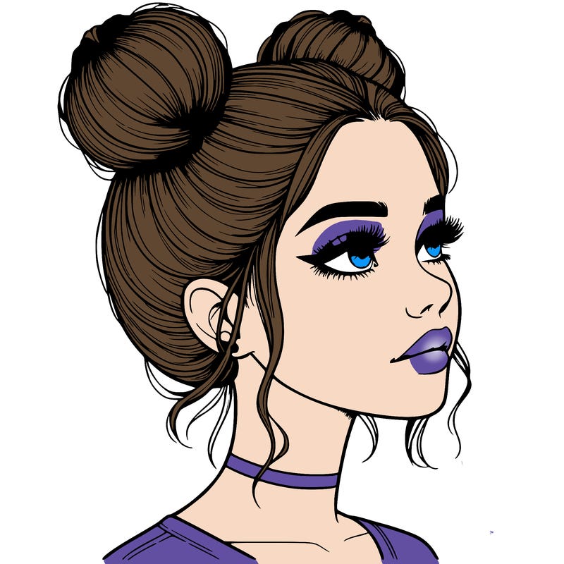 realistic girl with buns on the top of her head