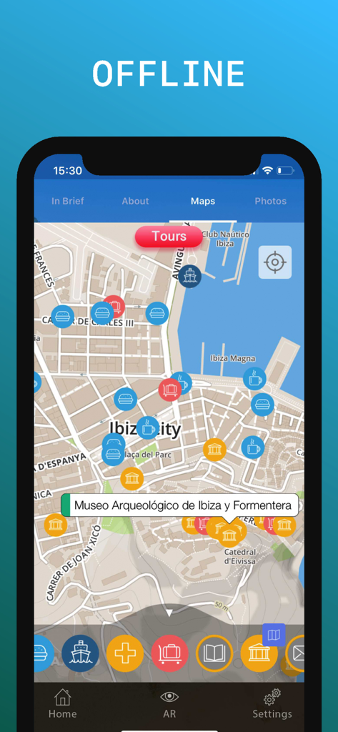 Ibiza Travel Guide. - Offline interactive map of Ibiza City showing points of interest like restaurants and museums